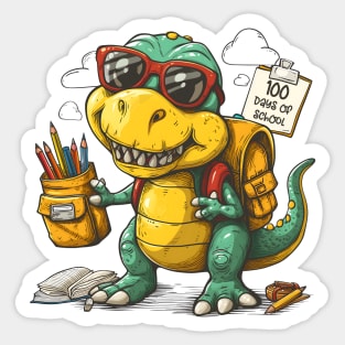 100 days of school T-Rex With Glasses Sticker